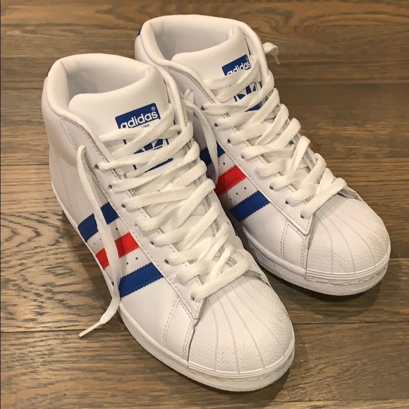 adidas red white and blue high tops